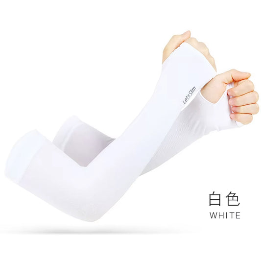 UV Solar Arm Sleeves Woman Men Cycling Fingerless Gloves Cool Muff Summer Ice Silk Elastic Arm Cover Driving Anti-Sunburn Sleeve